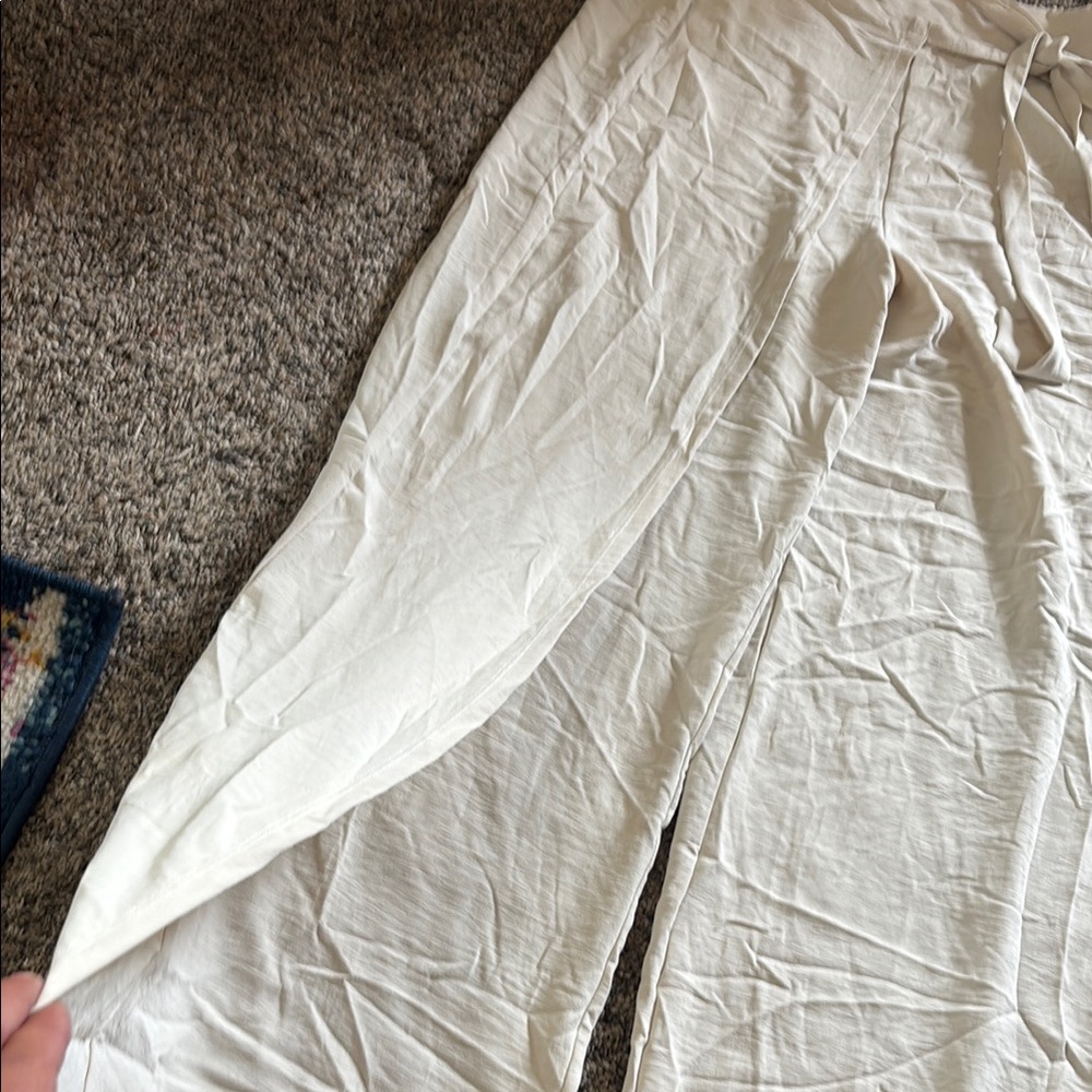 NWT Zara Cream Wide-Leg wrap Pants - Picture 3 of 7